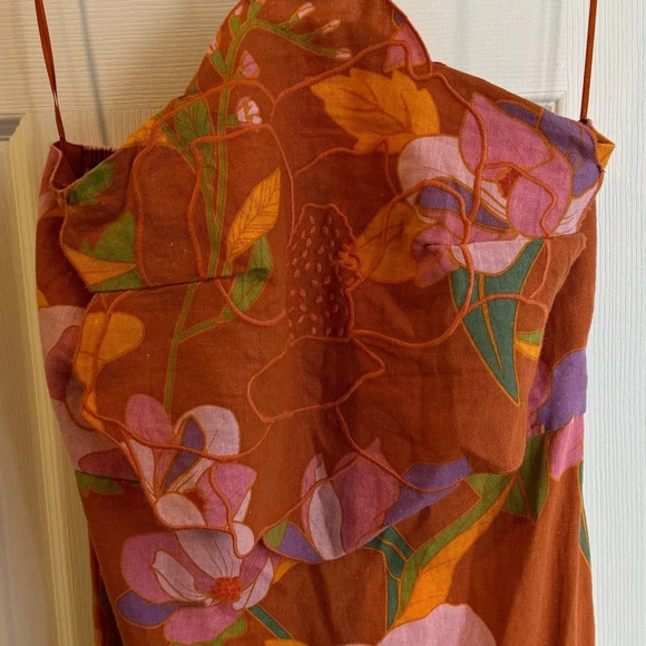 NEW CAROLINE CONSTAS linen halter maxi blend USS floral cut out beaded vacation - Picture 4 of 8